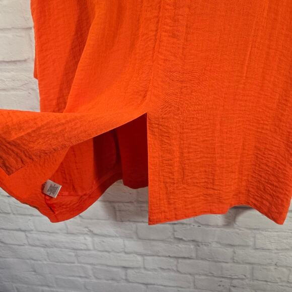 W John Mark Orange Woven Horn Toggle Button Down Shirt Blouse Sz XL Flowy Lagen - Picture 9 of 12